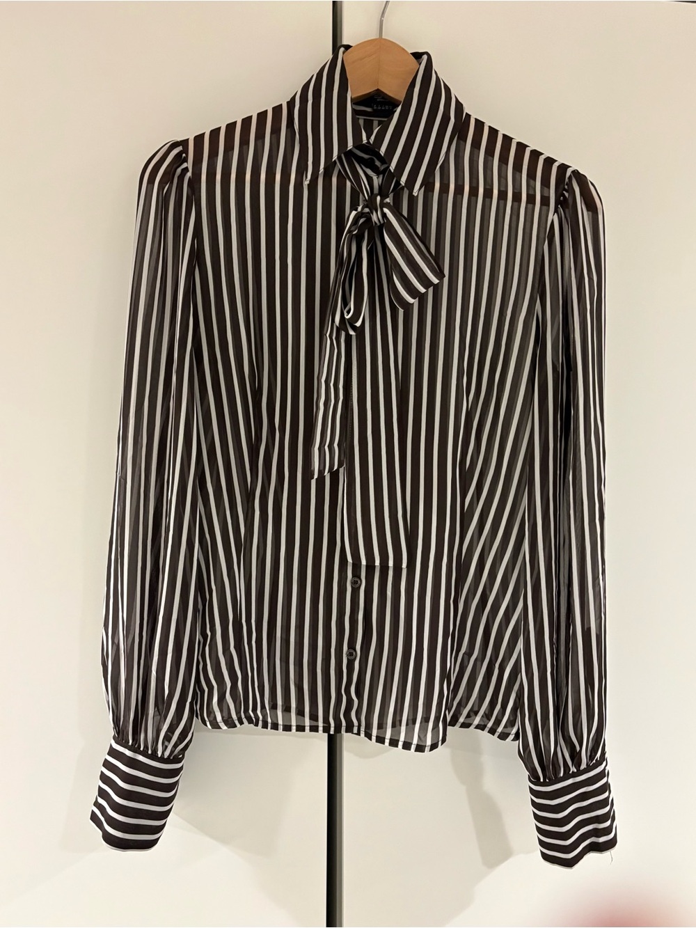 Esprit Brown and White Striped Bow-Tie Blouse